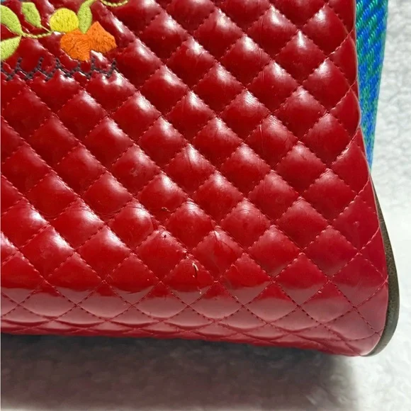 Consuela Quilted Red Patent Floral Embroidered Tote - Picture 15 of 16
